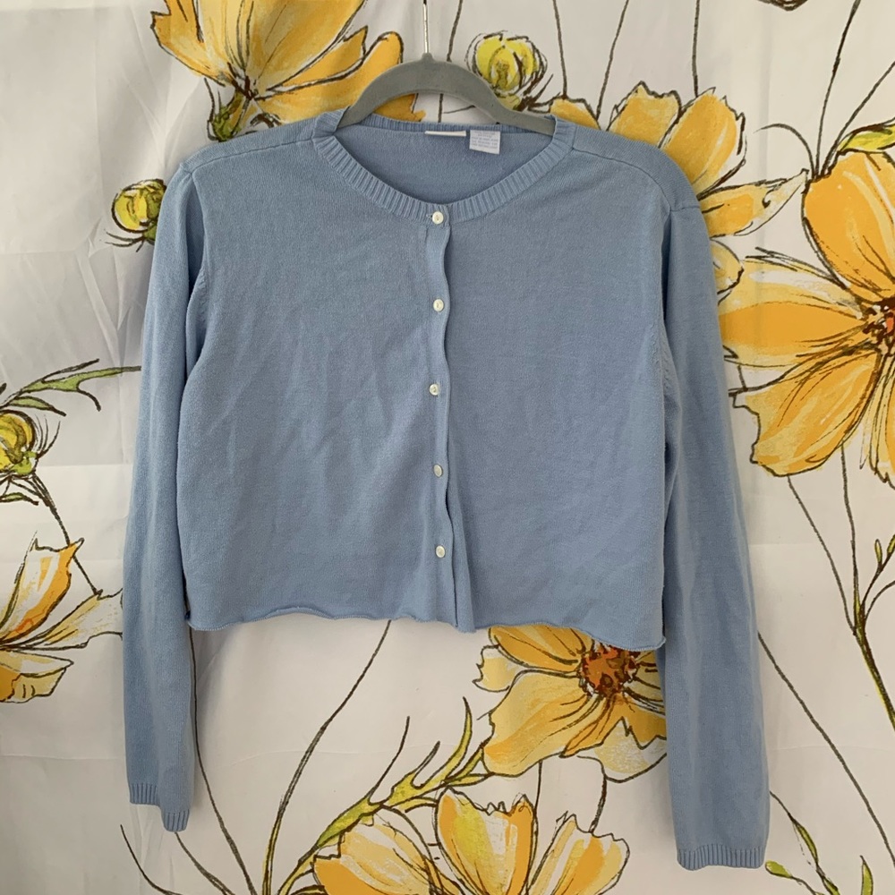 Light blue thrifted cropped cardigan